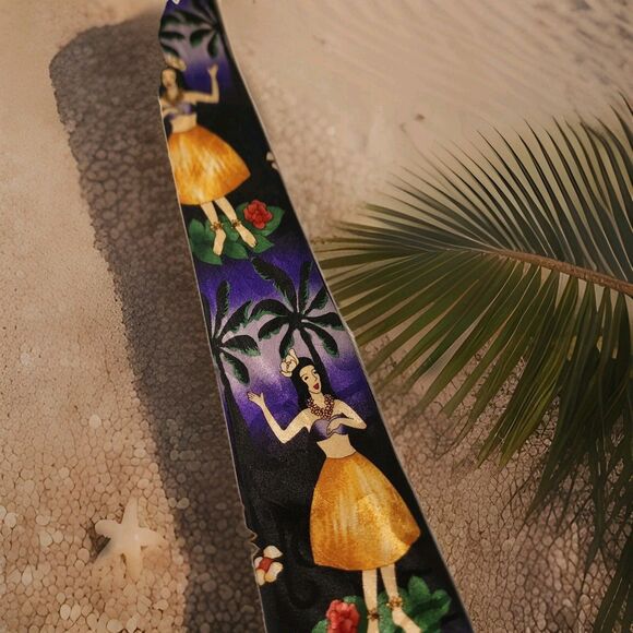 Steven Harris Mens Hula Dancer Hawaii Palm Tree Sunset Beach Tie Hand Made - Picture 7 of 14